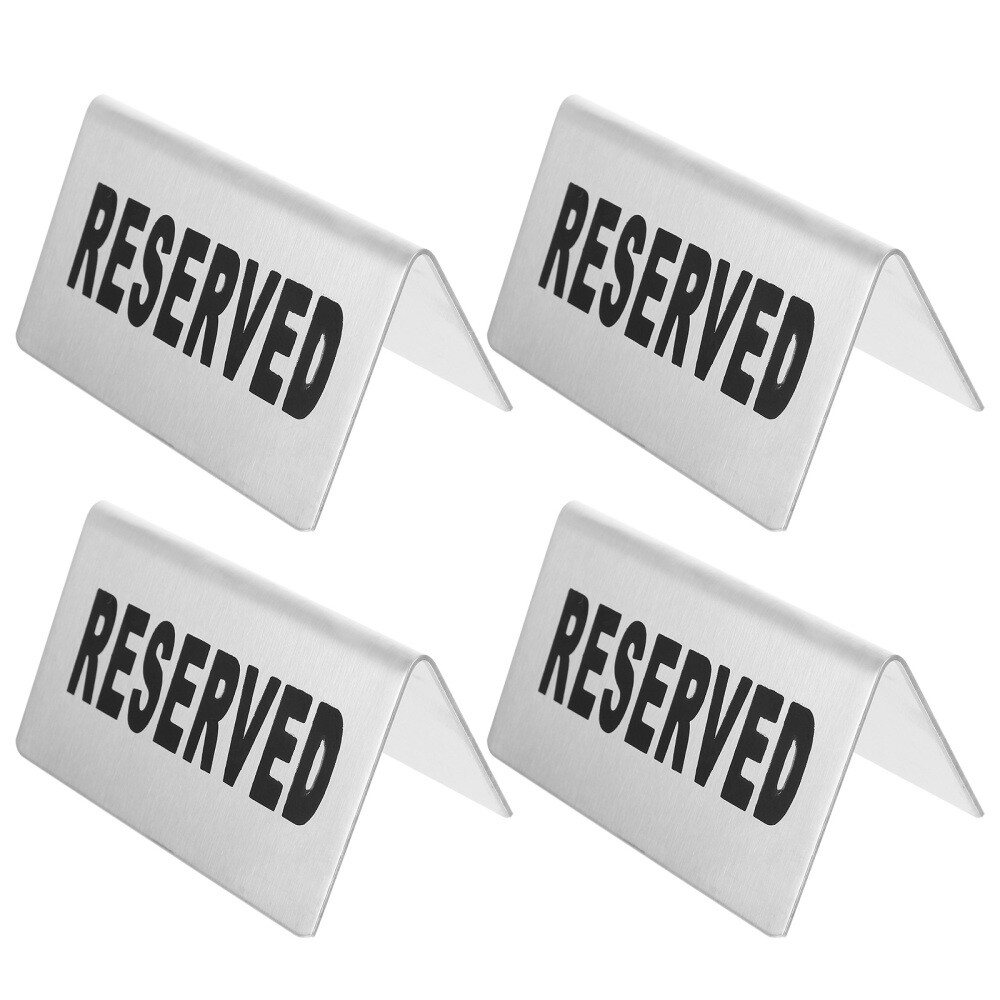 4 Reserved Signs Silver Stainless Steel Plates for Banquet Tables
