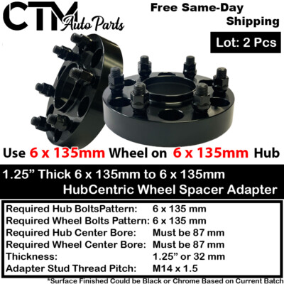 2x 1.25'' Thick 6x135 87mm Bore HubCentric Wheel Spacer F150 Expedition Navigator