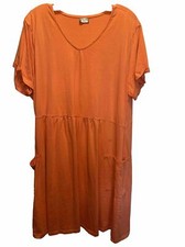 Sara Morgan Orange V-Neck Pockets Short Sleeve Dress Womans Size 2XP Soft Summer