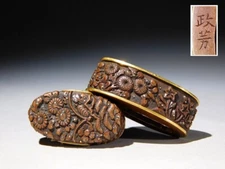 Signed Mantis & Cricket Mino School Fuchi/Kashira Edo original  sword antique