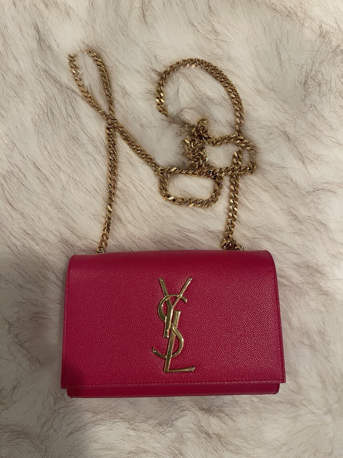 Borsa a tracolla Saint Laurent rosa fucsia con monogramma