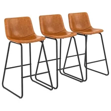 26" Bar Stools Set of 3 Counter Height With Back PU Leather Dining Chairs Brown