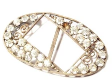 Czech antique oval silver tone wirework belt bag shoe buckle crystal rhinestones