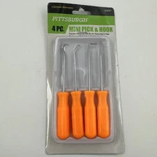 Pittsburgh 4 Piece Mini Hook and Pick Set High Visiblity 5" Long for O-rings NEW