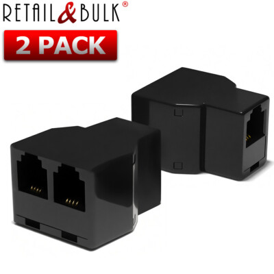 2-Pack Telephone Jack Splitter 3 Female RJ11 Phone Jacks Duplex 2-Way Adapter