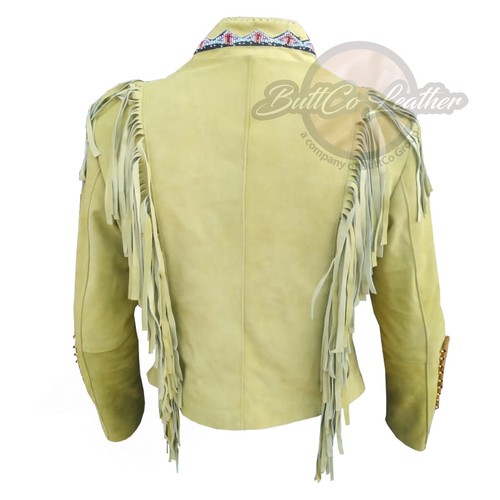 Hand Made Western Cowboy Suede Leather Jacket American Real Beads Fringe Jacket - Picture 3 of 3