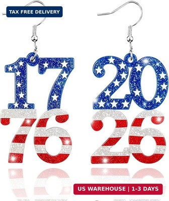 Mysense 250 Anniversary USA Merchandise, Patriotic Red White Blue Dangle Earring
