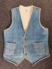 Vintage 70s Levi's Denim Sherpa Boa Vest Orange Tab Made in USA Size M 40