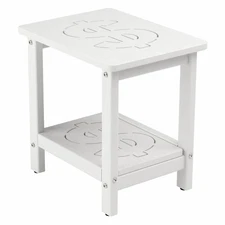 16.6'' HDPE Outdoor Side Table, All-Weather Small Outdoor Table White 2-Tier