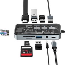 10 in 1 Type-C Docking Station PD 100W 3.5mm Audio USB 3.0 2.0 Card Reader