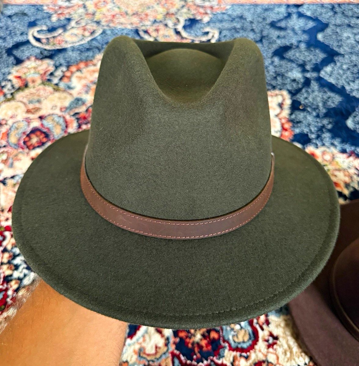 Sombrero Fedora Verde Oscuro 100% Lana Hecho a Mano Unisex XL 61 cm Todas las Tallas Disponibles
