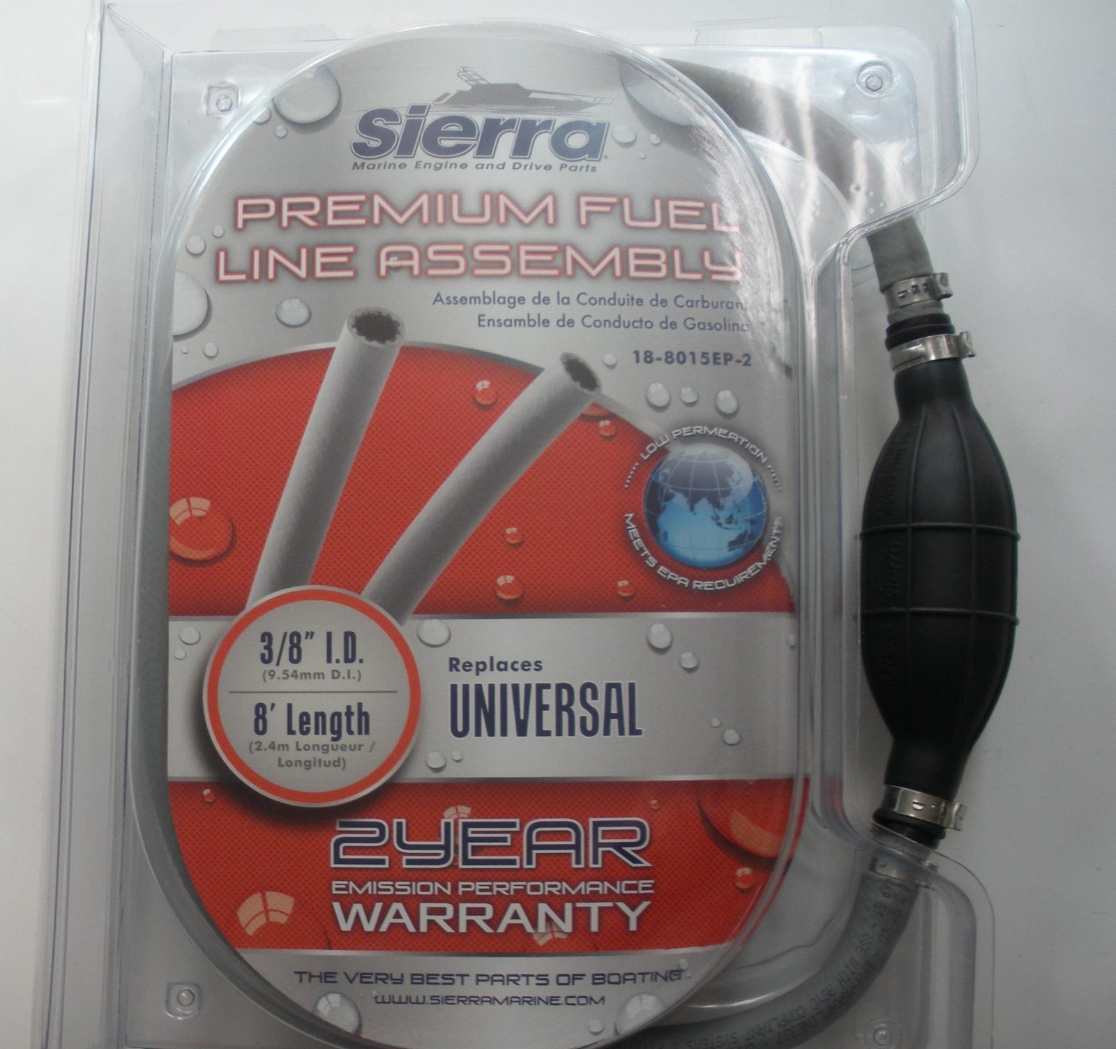 Sierra 18-8015EP-2 Fuel Line Hose Assembly Universal 8 Ft 3/8"" ID EPA Certified