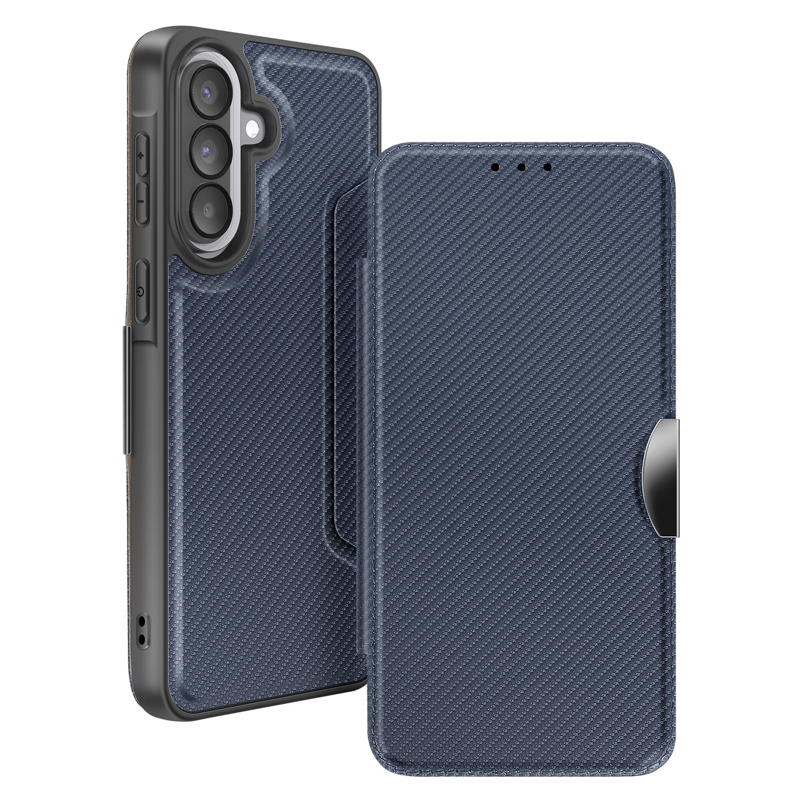 Coque folio Galaxy A57 Avizar etui bleu nuit avec rabat carbone et fente carte bleue