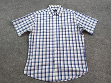 Wrangler Shirt Mens Large Blue White Check Pearl Snap Cowboy Cotton