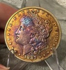 1887 S MORGAN SILVER DOLLAR GEM BU PROOF LIKE  RAINBOW TONED — photo 3