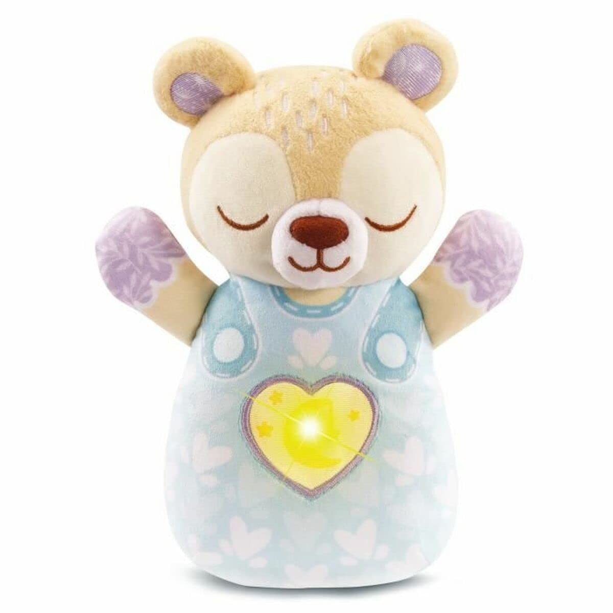 Ours en peluche bébé avec veilleuse musicale nomade bleue pour lit de naissance