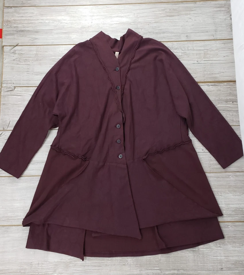 Cynthia Ashby Burgundy Womens Sz L Jacket  Cotton Polka Dot Top Button Made USA - Image 4 of 4