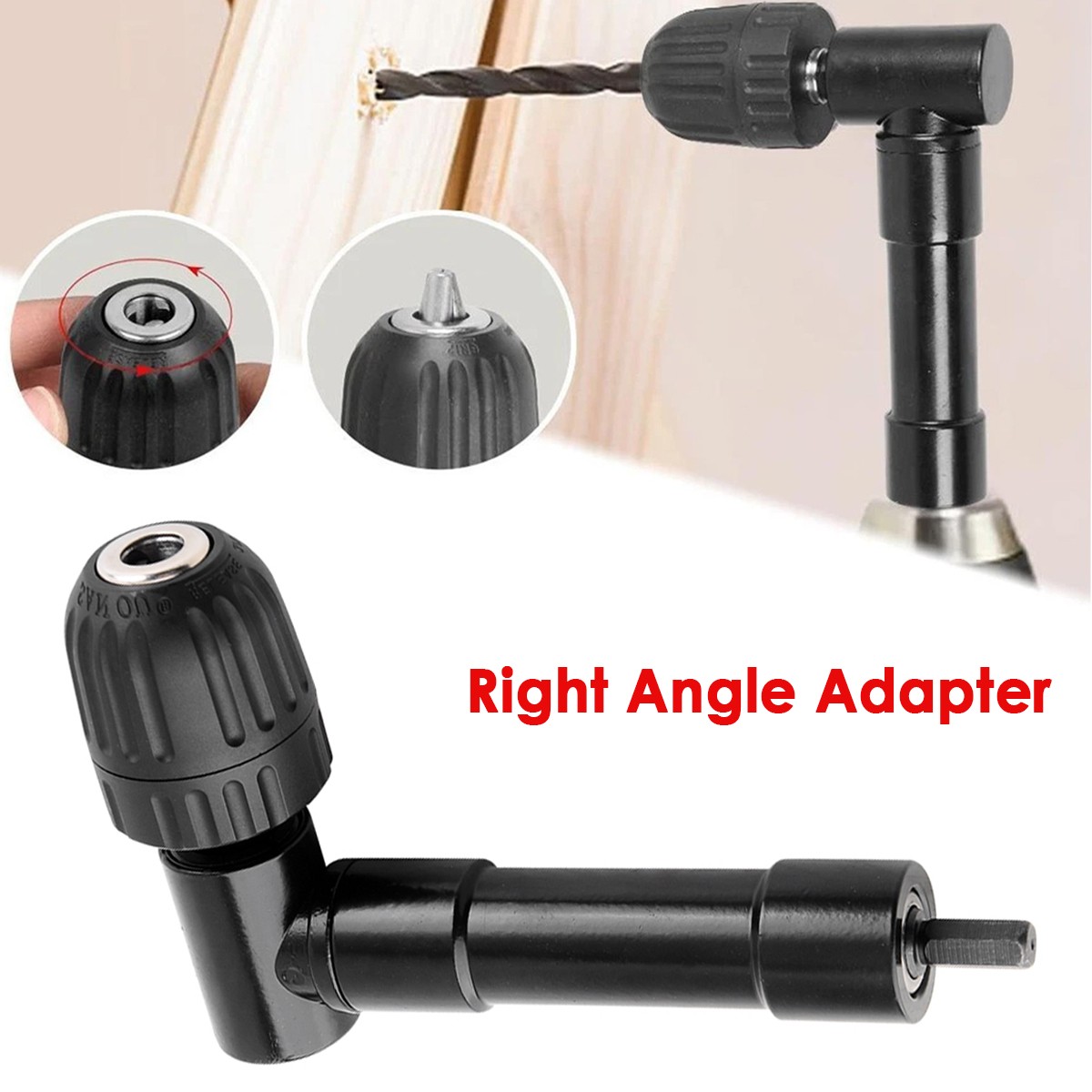 Right Angle Drill Attachment Bit 3/8"" Chuck Key Adapter Adapter 90 Degree