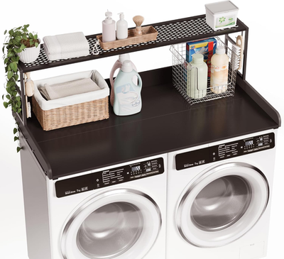 #ad Black Washer Dryer Countertop with Shelf 54quot; Wood Top Cover amp; Anti Slip Strips $149.99