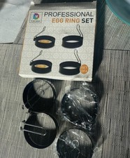 CACASO Professional Egg Ring Set 4pc Stainless Steel Black 15cm with Handles