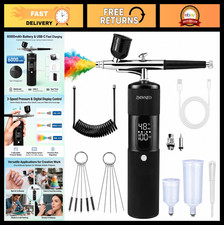 Cordless Airbrush Kit 48PSI Rechargeable Compressor, 3-Speed, Non-Clogging Nozzl