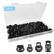 40Pcs Plastic Cord Locks for Drawstrings, Black Spring Toggle Stopper