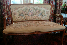 Vintage Cottagecore Embroidered Tapestry 2 x chairs & 2 seater settee Good Cond