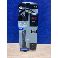 Commercial Electric 8 Foot Cord 6 Outlet Surge Protector Black 1000 Joules
