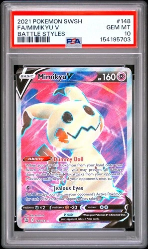 2021 POKEMON SWORD & SHIELD BATTLE STYLES #148 FULL ART/MIMIKYU V PSA 10