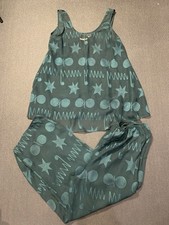 Victoria Secret Gold Label Sheer Pajamas Set Size Medium Green Geometric Vintage