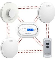 Wireless Interlinked 2×Smoke Alarms 1×Heat 1×Carbon Monoxide LCD Remote Control 