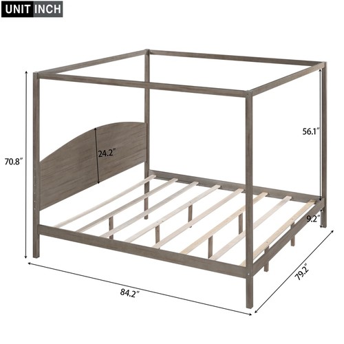 Sturdy Solid Wood King Canopy Bed Frame Platform Bed W/ Under Bed Storage New - Picture 5 of 11