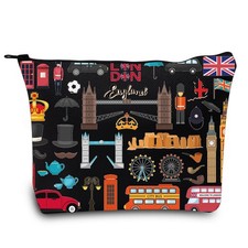 LEVLO London Travel Gift British Theme Cosmetic Bag England Black