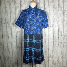 Uniqlo Marni Short Sleeve Open Collar Pleated Dress S Blue