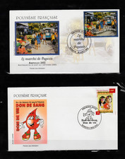 POLYNESIE FRANCAISE Lot de 2 Enveloppes 1er Jour 2002  Marché  Papeete/Don sang