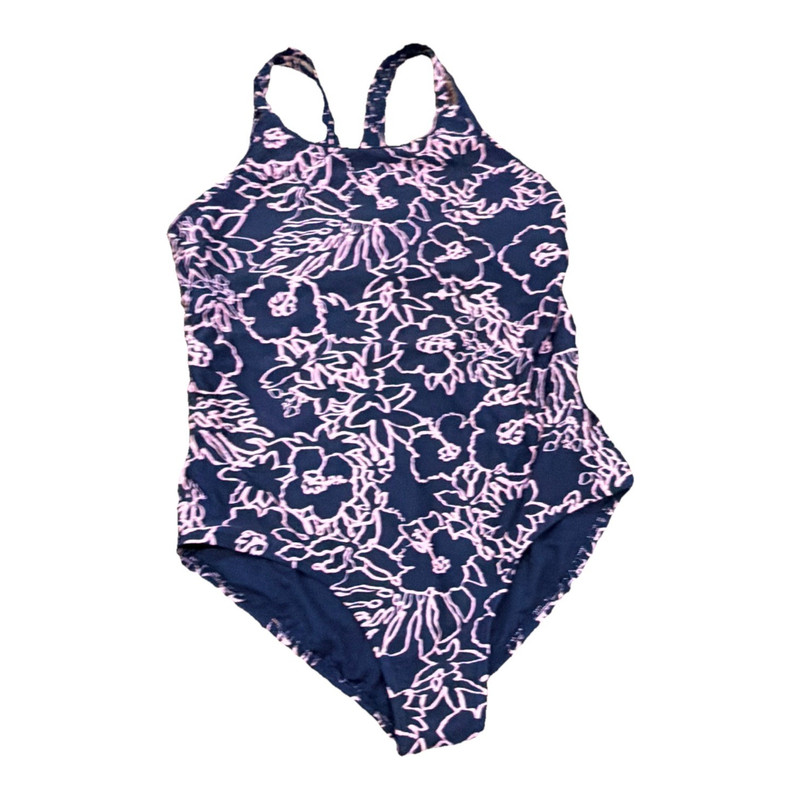 Athleta Girl Pool Days One Piece Swimsuit Girls XL/14 Blue White Floral Beach