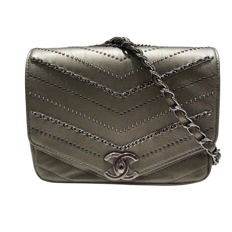 CHANEL Mini Silver SHW Calfskin Chain Shoulder Bag 1868