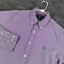 Ralph Lauren Shirt Mens 16 Purple Striped Long Sleeve Button Down Custom Fit