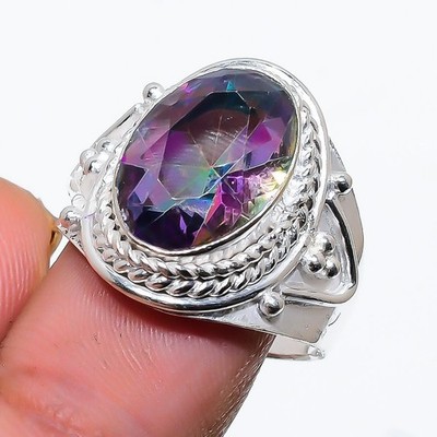 Mystic Topaz Gemstone Handmade 925 Sterling Silver All Size Ring For Gift