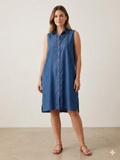 NWT Sharagano Navy Sleeveless Button Front Shirt Dress with Belt size 6