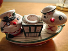 Ceramic Nautical Novelty Salt & Pepper Shakers Set w/ Base, 3-Piece — photo 1