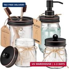 Amolliar 4 Pcs Mason Jar Bathroom Accessories Set Oil Rubbed Bronze Decor