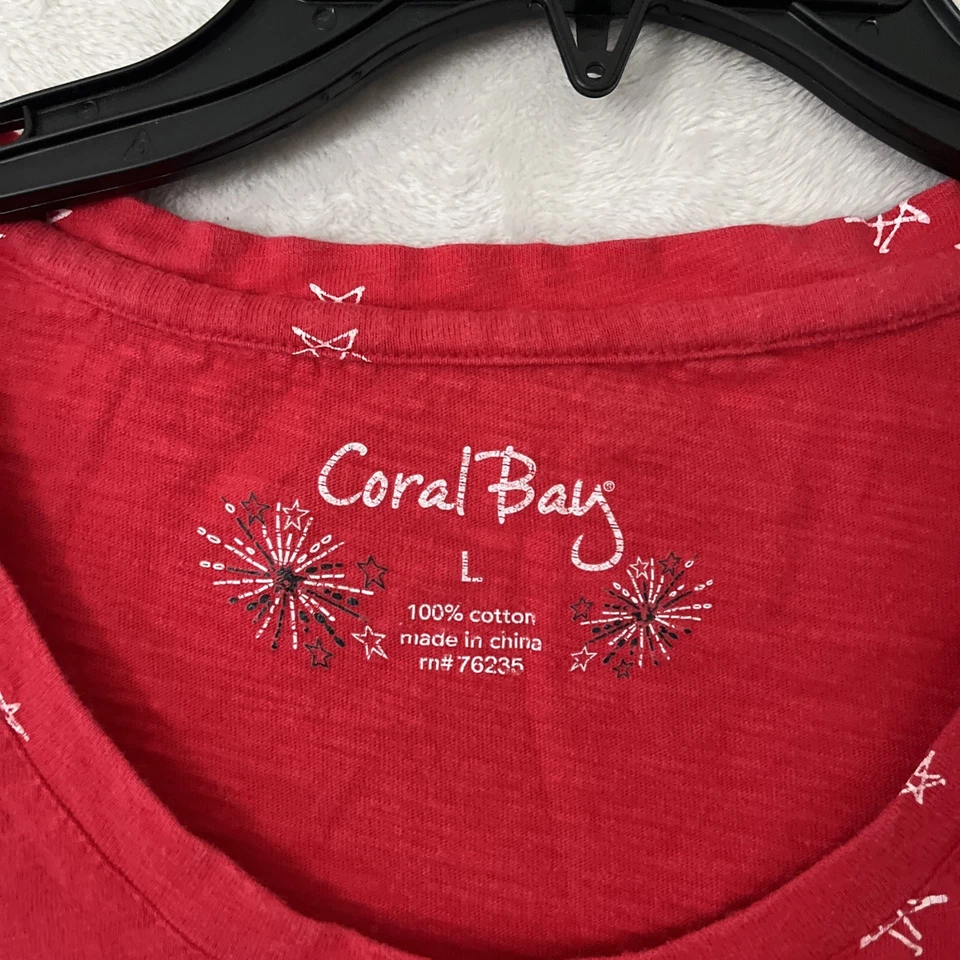 Blusa Top Mujer Coral Bay Roja Geométrica Grande Algodón Manga Corta Cuello Redondo Foto 3 de 4