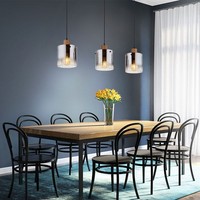 Pendelleuchte HäNgelampe Deckenleuchte 3-Flammig Holzoptik Glas Rauchfarbe