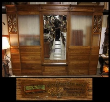 Antique Carved Oak 5 Panel 10'x8' Room Divider Bank Partition Quincy Showcase Co