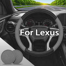 Black Leather Car Steering Wheel Cover With Car Coasters For Lexus 15 Anti-slip Black Leather Car Steering Wheel Cover With Car Coasters For Lexus 15 Anti-slip
