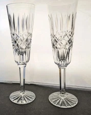 Set of 2 - TYRONE Irish Crystal ENNISKILLEN Pattern CHAMPAGNE FLUTES Glasses 8"