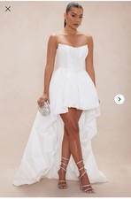 NWT Fashion Nova Aurora High Low Taffeta Gown White Size Large Maxi Dress