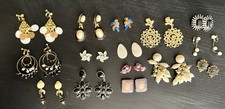 Vintage Clip On Earrings Lot 15 Pairs Gold Tone Rhinestone Pearl Statement Retro