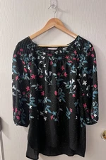 LC Lauren Conrad Holiday Christmas Mulitcolor  Blouse XL Excellent Condition